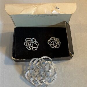NEW in box Vintage Sarah Coventry Tailored Swirl earrings & brooch in silvertone